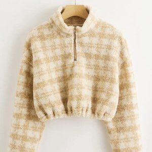 SOLD Half Zip Houndstooth Cropped Teddy Sweatshirt